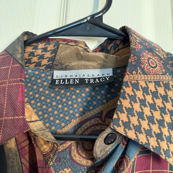 Vintage Ellen Tracy Patchwork Button-Up Shirt 100% Silk - Picture 7 of 12